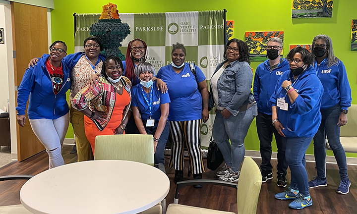 UESF staff at Oak Street Health Center during an in-person event