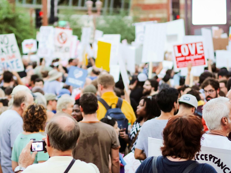 group of people at a rally