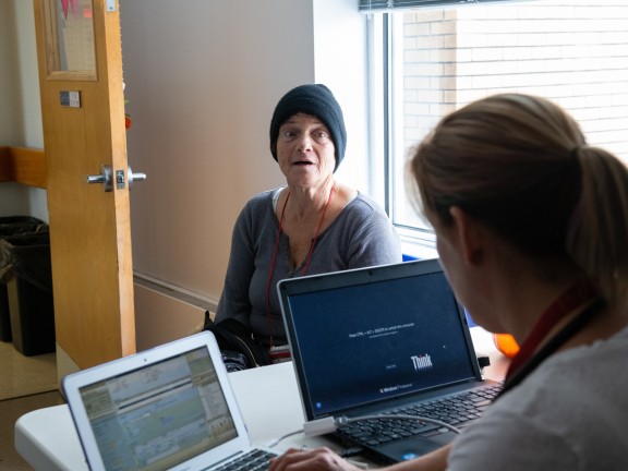 participant speaks with doctor