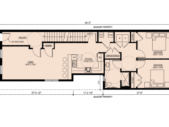 architect drawing of a one bedroom apartment
