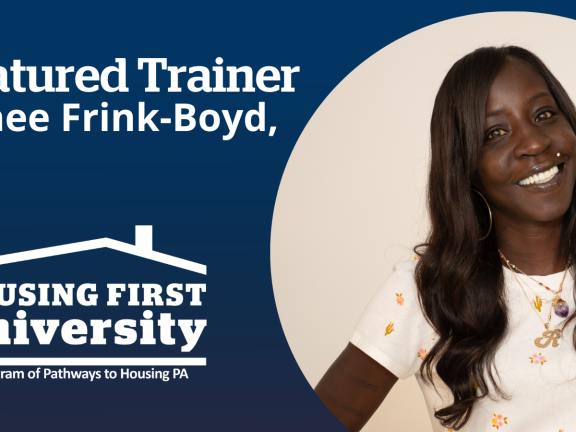 Renee Frink-Boyd, Training Specialist smiling in front of white background with "Featured Trainer" overlay design