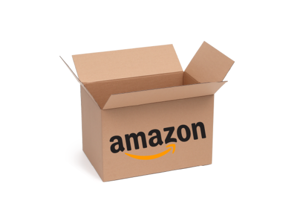 cardboard box centered on white background with amazon logo