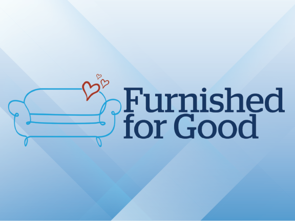 Furnished for Good Logo with blue geometric background