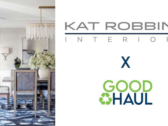 kitchen photo side by side with the Kat Robbins Interiors Logo and the Good Haul Logo