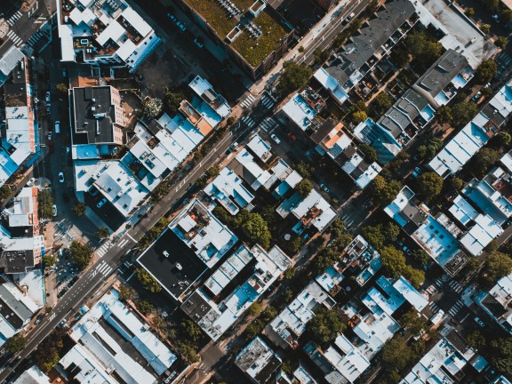 aerial photo of homes in a city