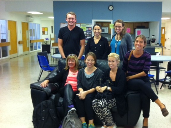 Visitors from Sweden all sitting on a couch