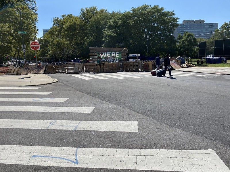 photo of the encampment on the Benjamin Franklin Parkway