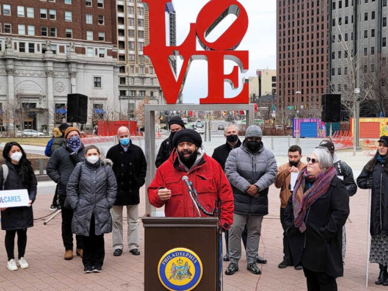 Anthony Clark speaking at Love Park