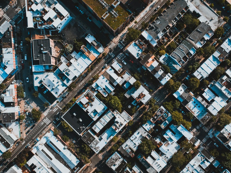 aerial photo of homes in a city
