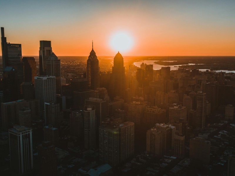 sunrise/set over the philadelphia city skyline