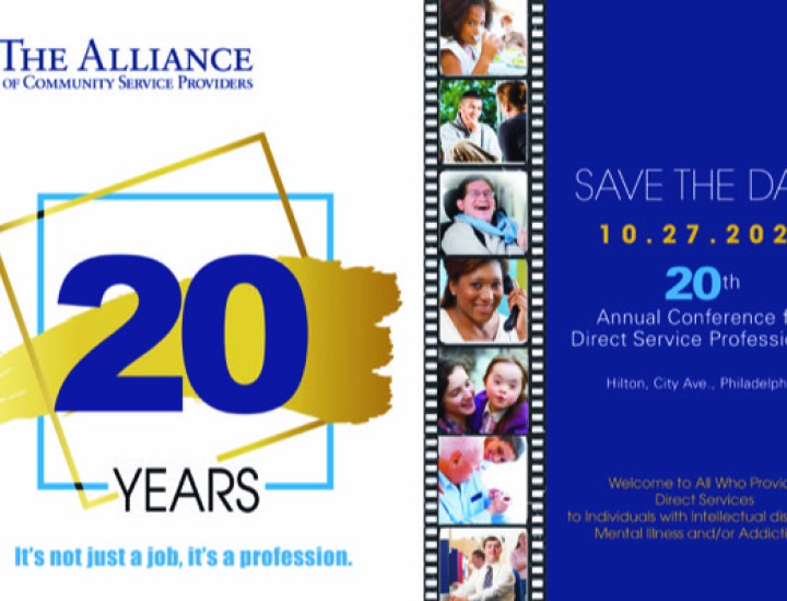 conference save the date graphic with date and 20 years