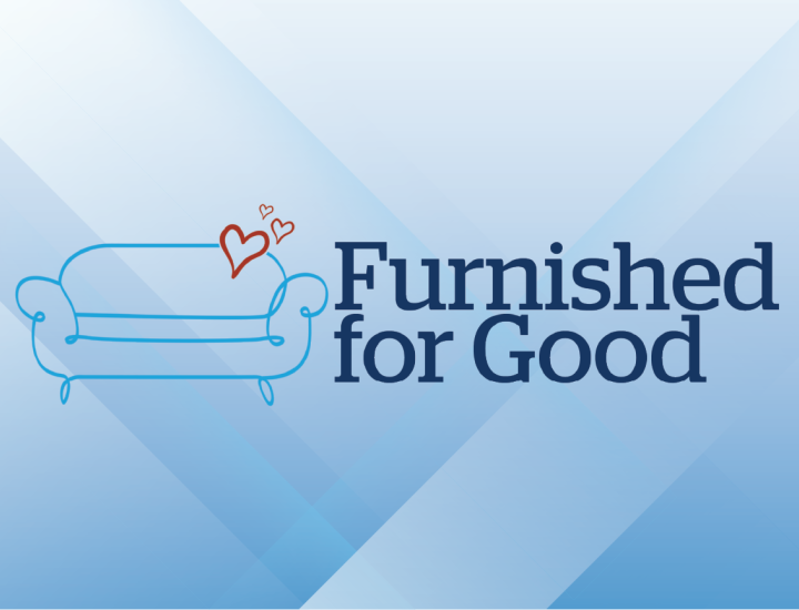 Furnished for Good Logo with blue geometric background