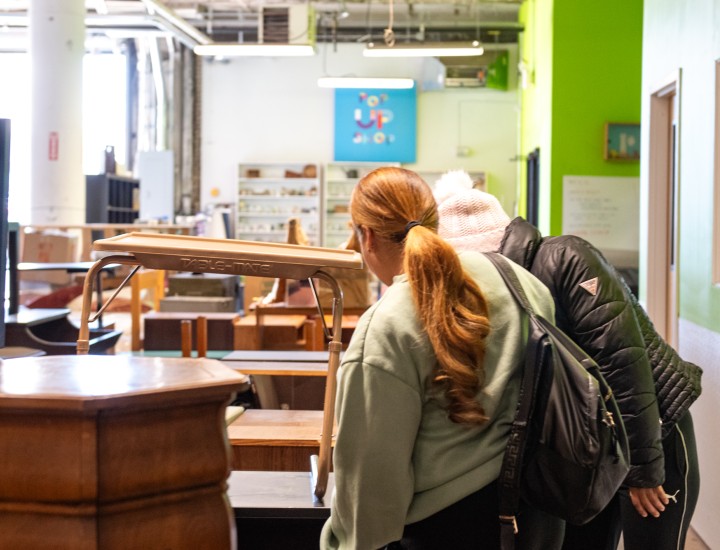 case manager and client choosing furniture at the Philadelphia Furniture Bank