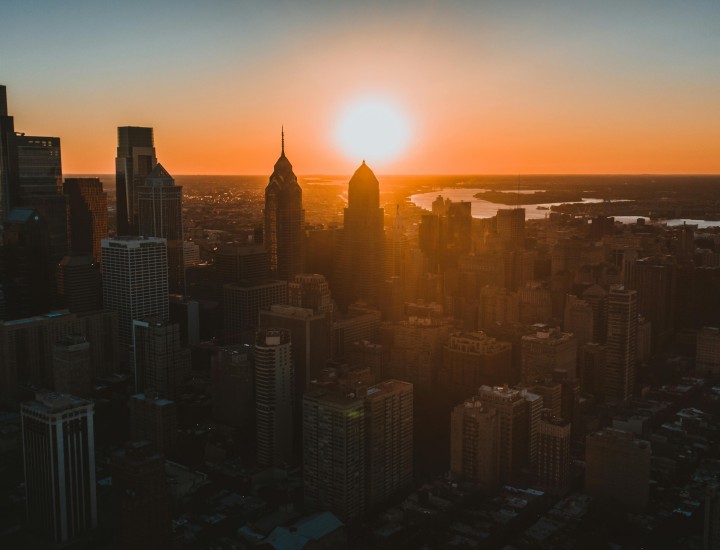sunrise/set over the philadelphia city skyline