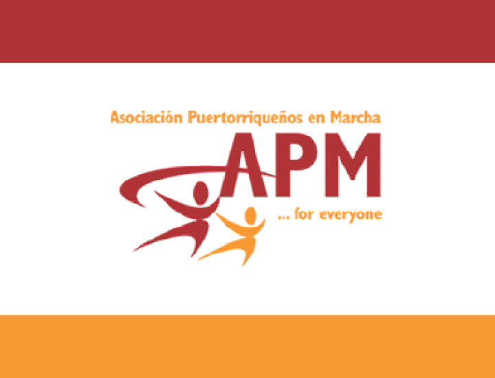 apm logo with red top bar and orange bottom bar